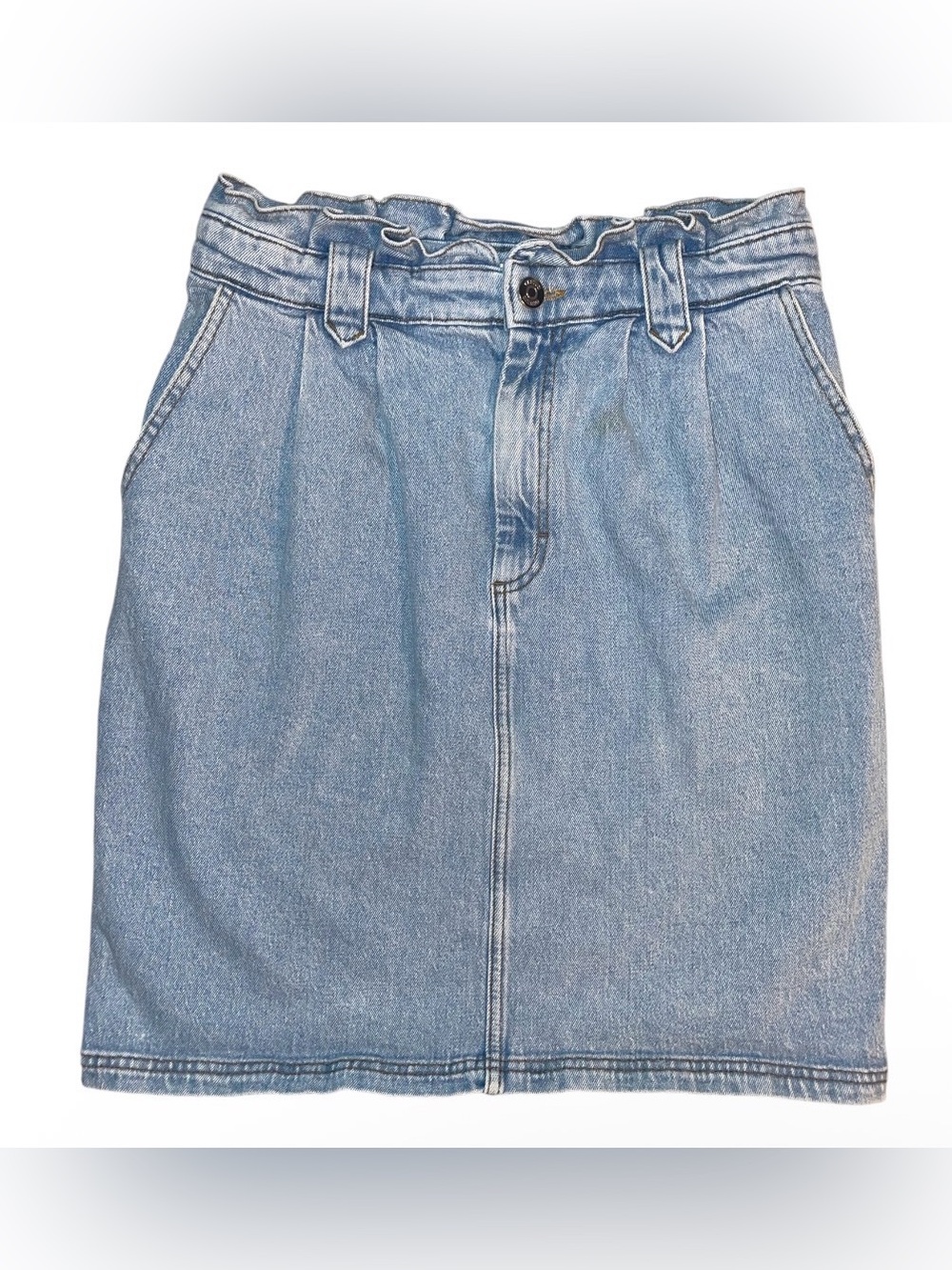Gestuz Classic Light Blue Denim Paperbag Waist Skirt